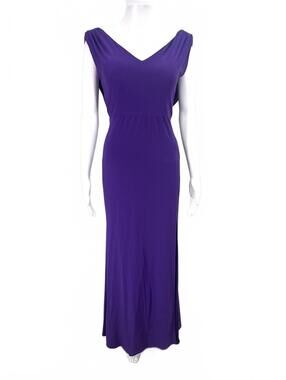 Sz M DFI Los Angeles V-Neck Prom Evening Dress Slit Plunging Cowl Back Purple